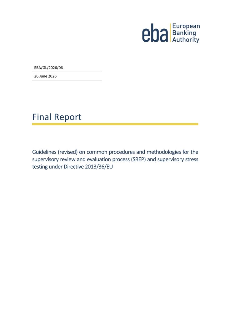 Primera página del documento: Guidelines (revised) on common procedures and methodologies for the supervisory review and evaluation process (SREP) and supervisory stress testing: final report