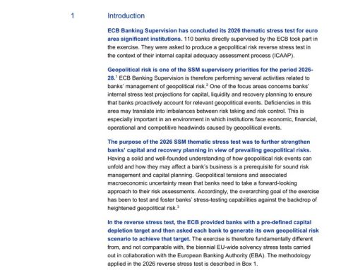 Geopolitical risk reverse stress test of euro area banks: 2026 SSM thematic stress test, final results