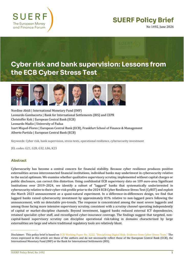 Primera página del documento: Cyber risk and bank supervision: lessons from the ECB cyber stress test